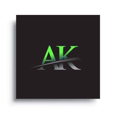 İlk harf AK logotype şirket adı mavi ve yeşil Swoosh tasarımı.