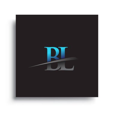İlk harf BL logotype şirket adı: Renkli mavi ve yeşil Swoosh tasarımı.