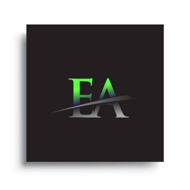 İlk harf: EA logotype şirket adı: Renkli mavi ve yeşil Swoosh tasarımı.