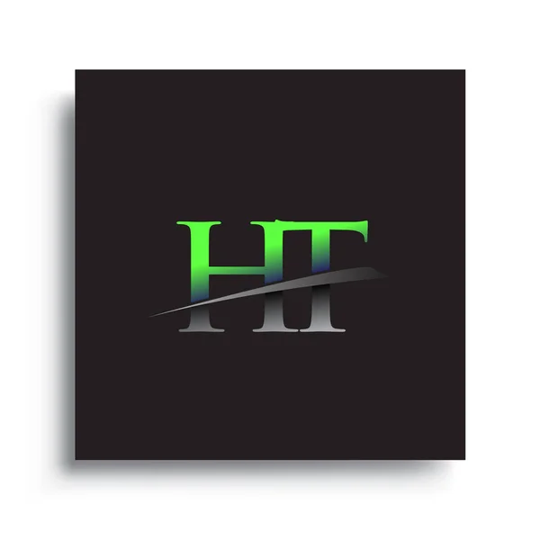 頭文字のHt型ロゴタイプ会社名は青と緑のスウッシュデザイン — ストックベクタ