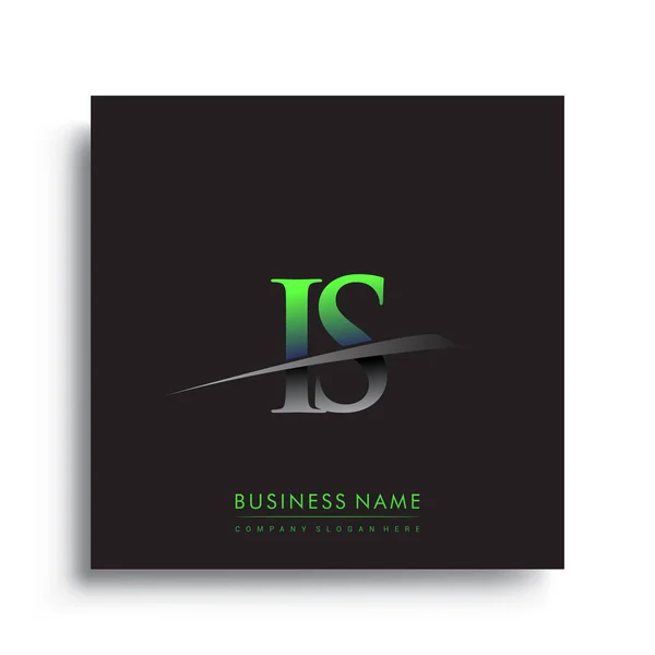 Начальная Буква Логотип Название Компании Цветной Синий Зеленый Дизайн Swoosh — стоковый вектор