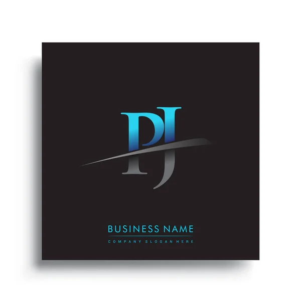Inicial Letra Logotipo Nombre Empresa Color Azul Verde Swoosh Diseño — Vector de stock