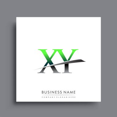 İlk harf XY logotype şirket adı: Renkli mavi ve yeşil Swoosh tasarımı.