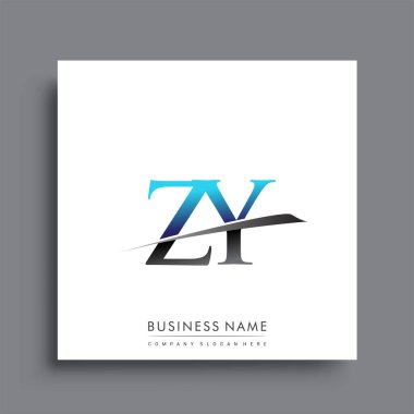 İlk harf ZY logotype şirket adı mavi ve yeşil renk desenli.