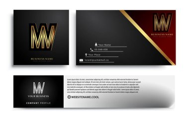 İlk harf MV logotype şirketi. Renkli altın zarif tasarım. Siyah arkaplanda iş kimliği için vektör ayarları.