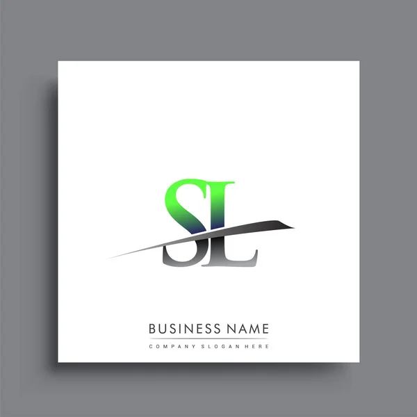Kezdőbetű Logotípus Cég Neve Színes Kék Zöld Swoosh Design — Stock Vector