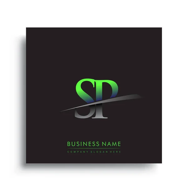 Anfangsbuchstabe Logo Firmenname Farbig Blau Und Grün Swoosh Design — Stockvektor