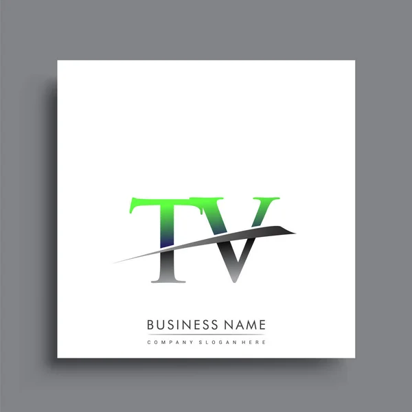 Carta Inicial Logotipo Nome Empresa Colorido Azul Verde Design Swoosh —  Vetores de Stock