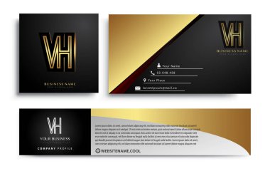 İlk harf VH logotype şirketi. Renkli altın zarif tasarım. Siyah arkaplanda iş kimliği için vektör ayarları.