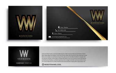 İlk harf VW logotype şirketi. Renkli altın zarif tasarım. Siyah arkaplanda iş kimliği için vektör ayarları.
