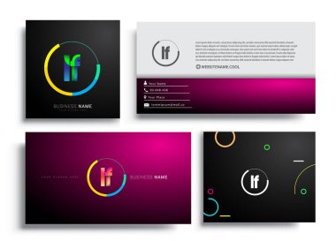 Renkli çemberli LF logosu, yüzüklü harf kombinasyonu tasarımı, şirket kimliği için kartvizit setleri, yaratıcı endüstri, web, beyaz arka planda izole edilmiş..