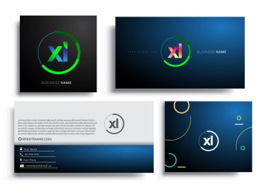 Renkli çemberli XL logotype, yüzüklü harf kombinasyonlu logo tasarımı, şirket kimliği için kartvizit setleri, yaratıcı endüstri, web, beyaz arka planda izole edilmiş..