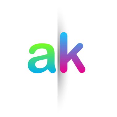 Baş harf AK Küçük harf logosu yeşil, pembe ve mavi, Modern ve basit logo tasarımı.