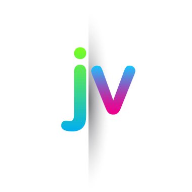 İlk Harf JV Küçük Logo Yeşil, Pembe ve Mavi, Modern ve Basit Logo Tasarımı.