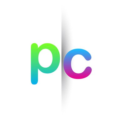 İlk Harf PC Küçük Logo Yeşil, Pembe ve Mavi, Modern ve Basit Logo Tasarımı.