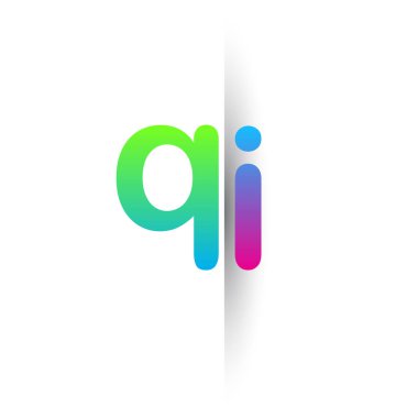 İlk harf QI Küçük harf logosu yeşil, pembe ve mavi, Modern ve basit logo tasarımı.
