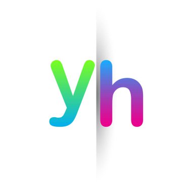 İlk harf YH Küçük harf logosu yeşil, pembe ve mavi, Modern ve basit logo tasarımı.