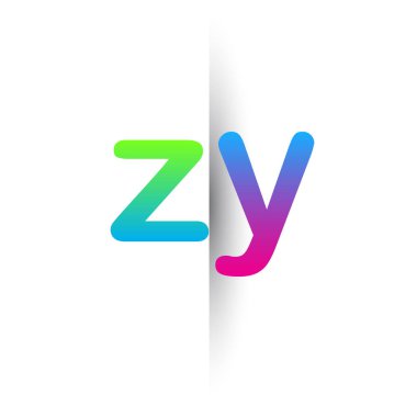 Baş harf ZY Küçük harf logosu yeşil, pembe ve mavi, Modern ve basit logo tasarımı.