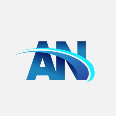 İlk harf AN logotype şirket adı mavi ve swoosh tasarımı. iş ve şirket kimliği için vektör logosu.
