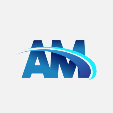 İlk harf AM logotype şirket adı mavi ve swoosh tasarımı. iş ve şirket kimliği için vektör logosu.
