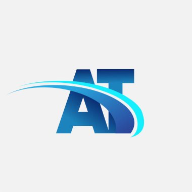 İlk harf AT logotype şirketi adı mavi ve swoosh tasarımı. iş ve şirket kimliği için vektör logosu.
