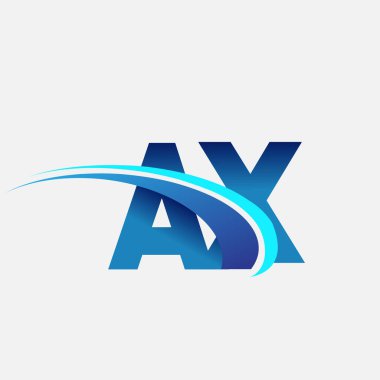 İlk harf AX logotype şirket adı mavi ve swoosh tasarımı. iş ve şirket kimliği için vektör logosu.