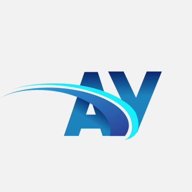 İlk harf AY logotype şirket adı mavi ve swoosh tasarımı. iş ve şirket kimliği için vektör logosu.