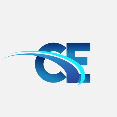 İlk harf CE logotype şirket adı mavi ve swoosh tasarımı. iş ve şirket kimliği için vektör logosu.