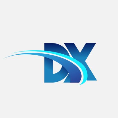 İlk harf DX logotype şirket adı mavi ve swoosh tasarımı. iş ve şirket kimliği için vektör logosu.