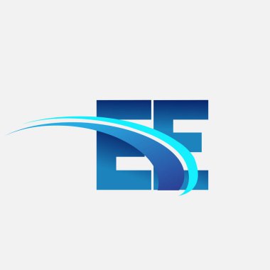 İlk harf EE logotype şirket adı mavi ve swoosh tasarımı. iş ve şirket kimliği için vektör logosu.
