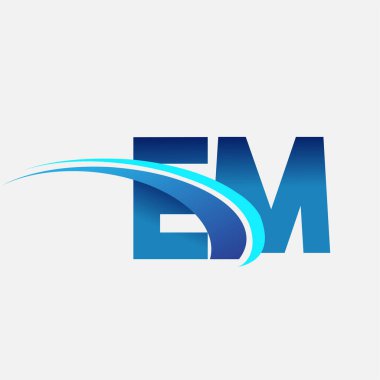 İlk harf EM logotype şirket adı mavi ve swoosh tasarımı. iş ve şirket kimliği için vektör logosu.