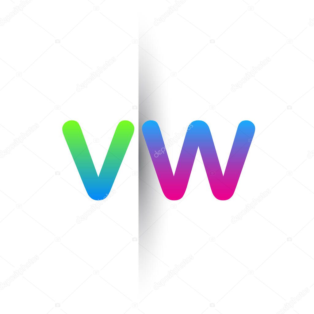 Initial Letter VW Lowercase Logo green, pink and Blue, Modern and Simple Logo Design.