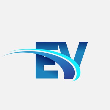 İlk harf EV logotype şirket adı mavi ve swoosh tasarımı. iş ve şirket kimliği için vektör logosu.