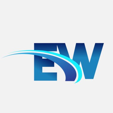 İlk harf EW logotype şirketi adı mavi ve swoosh tasarımı. iş ve şirket kimliği için vektör logosu.