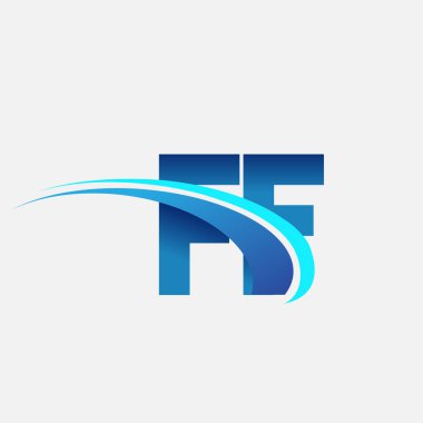 İlk harf FF logotype şirket adı mavi ve swoosh tasarımı. iş ve şirket kimliği için vektör logosu.