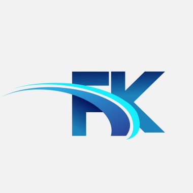 İlk harf FK logotype şirketi adı mavi ve swoosh tasarımı. iş ve şirket kimliği için vektör logosu.