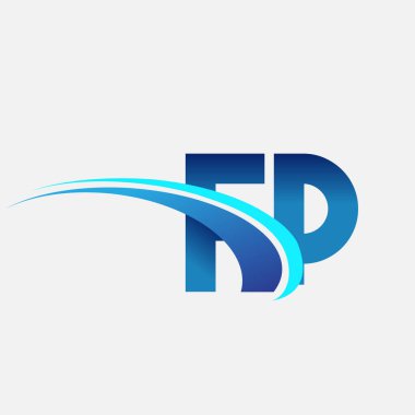 İlk harf FP logotype şirket adı mavi ve swoosh tasarımı. iş ve şirket kimliği için vektör logosu.