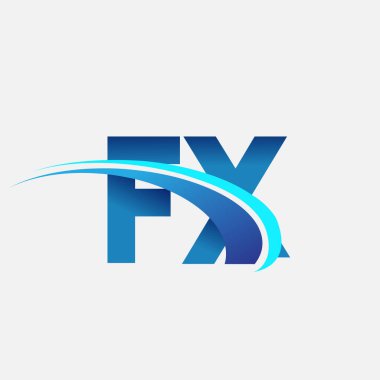 İlk harf FX logotype şirket adı mavi ve swoosh tasarımı. iş ve şirket kimliği için vektör logosu.