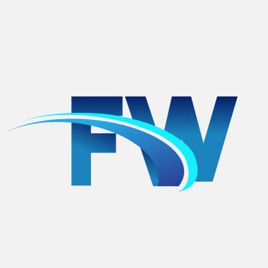 İlk harf FW logotype şirketi adı mavi ve swoosh tasarımı. iş ve şirket kimliği için vektör logosu.