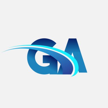 İlk harf GA logotype şirketi adı mavi ve swoosh tasarımı. iş ve şirket kimliği için vektör logosu.