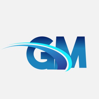 İlk harf GM logotype şirket adı mavi ve swoosh tasarımı. iş ve şirket kimliği için vektör logosu.
