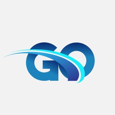 İlk harf GO logotype şirketi adı mavi ve swoosh tasarımı. iş ve şirket kimliği için vektör logosu.