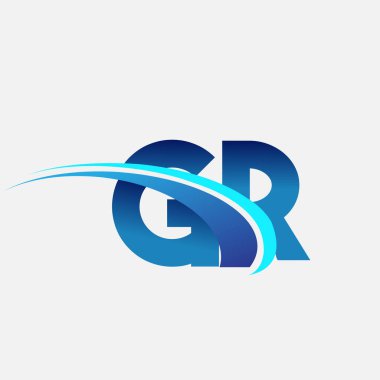 İlk harf GR logotype şirketi adı mavi ve swoosh tasarımı. iş ve şirket kimliği için vektör logosu.