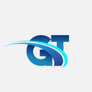 İlk harf GT logotype şirketi adı mavi ve swoosh tasarımı. iş ve şirket kimliği için vektör logosu.