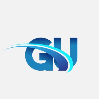 İlk harf GU logotype şirket adı mavi ve swoosh tasarımı. iş ve şirket kimliği için vektör logosu.