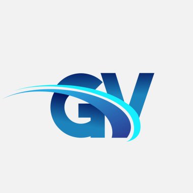 İlk harf GV logotype şirketi adı mavi ve swoosh tasarımı. iş ve şirket kimliği için vektör logosu.