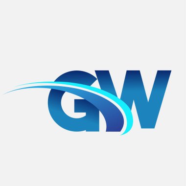 İlk harf GW logotype şirketi adı mavi ve swoosh tasarımı. iş ve şirket kimliği için vektör logosu.