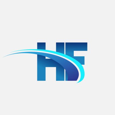 İlk harf HF logotype şirketi adı mavi ve swoosh tasarımı. iş ve şirket kimliği için vektör logosu.