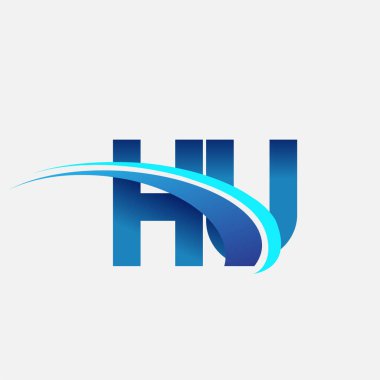 İlk harf HU logotype şirketi adı mavi ve swoosh tasarımı. iş ve şirket kimliği için vektör logosu.