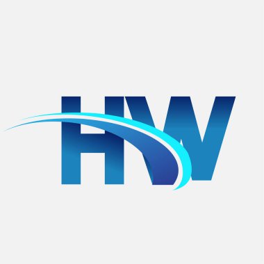 İlk harf HW logotype şirketi adı mavi ve swoosh tasarımı. iş ve şirket kimliği için vektör logosu.